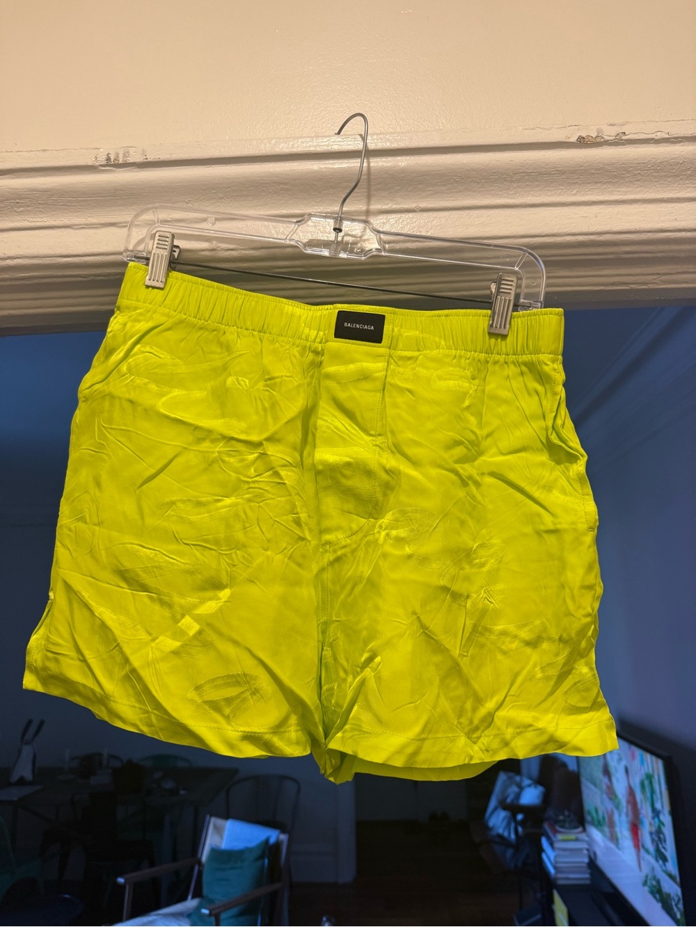 Balenciaga Neon Lime Satin Shorts